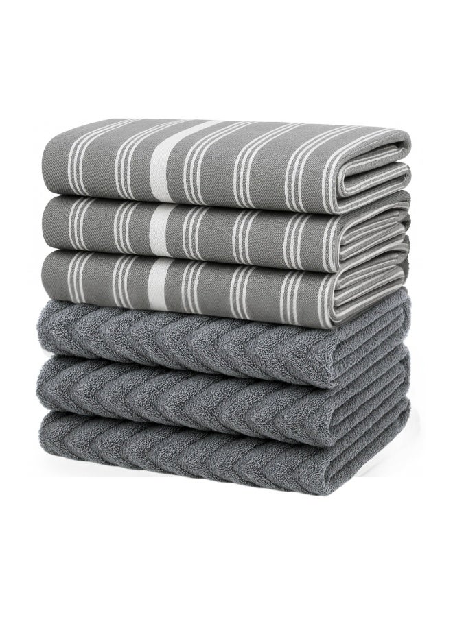 ATEN Homeware Egyptian Cotton 6 Pack Kitchen Towels Set, 3 Tea towels 50 x 70 cm & 3 Soft Hand Towels for Kitchen 50 x 50 cm - Highly Absorbent, Quick Dry, Made in Egypt (Grey) - Image 1